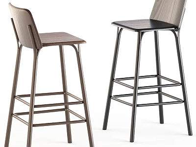 Modern Bar Stools With Wooden Seats And Sturdy Metal Support Frames 3d model