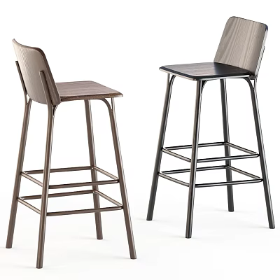 Modern Bar Stools With Wooden Seats And Sturdy Metal Support Frames 3d model