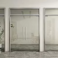 Modern Glass Double Doors With Silver Frames And Green Plant In Interior