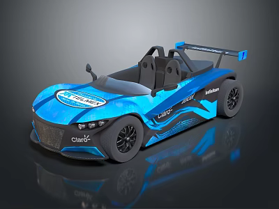 Blue Open Top Race Car With Sporty Design Chasis Branding And Aerodynamic Body 3d model