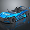 Blue Open Top Race Car With Sporty Design Chasis Branding And Aerodynamic Body