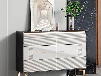 Modern Sideboard With Black White Design Gold Legs Green Plant And Decorative Painting 3d model
