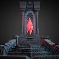 Dark Style Castle Structure With Red Crystal Archway And Stone Steps 3d model