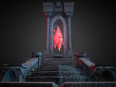 Dark Style Castle Structure With Red Crystal Archway And Stone Steps 3d model