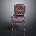 Vintage Leather Armchair With Carved Wood Accents And Tufted Back Design