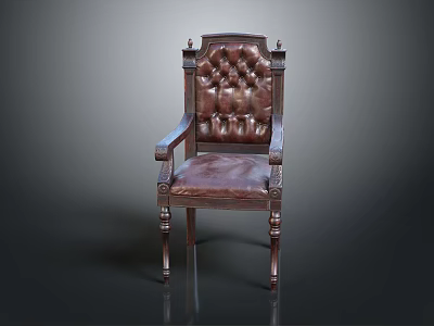 Vintage Leather Armchair With Carved Wood Accents And Tufted Back Design 3d model