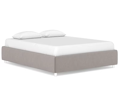 Modern Double Bed with White Mattress Gray Frame and Two Pillows 3d model