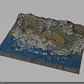 3D Detailed Terrain Model with Mountain Ranges Glaciers and Blue Water Areas