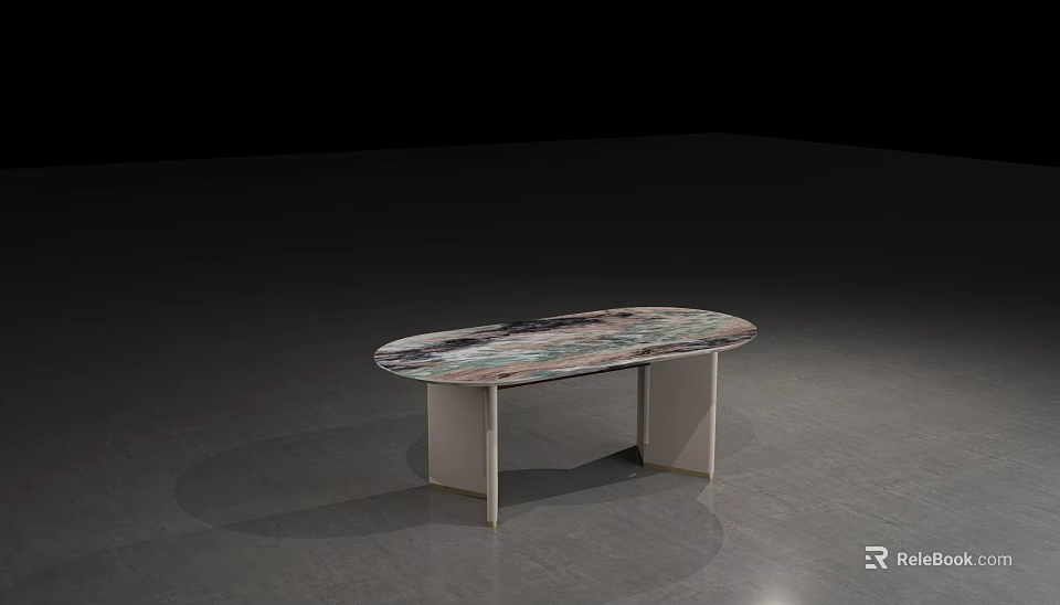 Modern Oval Dining Table With Colorful Marble Pattern And Metal Legs Design 3d model