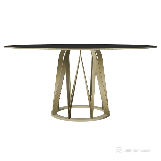 Round Dining Table with Black Surface and Gold Metal Geometric Support Legs 3d model