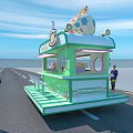 Green Ice Cream Cart Photo Spot With Seats And Outdoor Decorative Design