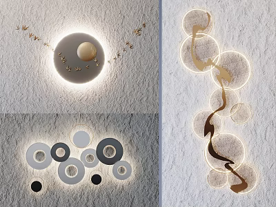 Modern Circular Wall Decor With Gold Silver Rings And Illuminated Layered Design 3d model
