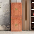Traditional Wooden Buddhist Shrine Cabinet With Golden Ornaments Buddha Statue And Fruit Offerings