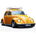 Vintage Yellow Volkswagen Beetle Car With Roof Rack And Sporty Wheels
