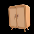 Stylish Beige And Brown Cabinet With Double Doors Wooden Handles And Sturdy Legs