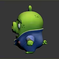 Green Pig 3D Game Movie Character With Blue Outfit Red Logo And Angry Expressions