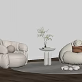 Modern Living Room With Beige Sofa Bean Bag Chair Round Table Plant Floor Lamp Rug