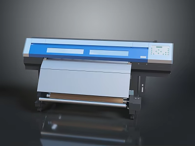 High Quality Wide Format Printer Featuring Blue White Design Control Panel And Paper Roll 3d model