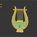 Decorative Lyre Musical Instrument With Golden Frame Green Panel And Intricate Patterns