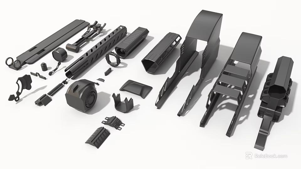 Industrial Equipment Various Mechanical Components Including Metal Brackets Pipes And Connectors 3d model 
