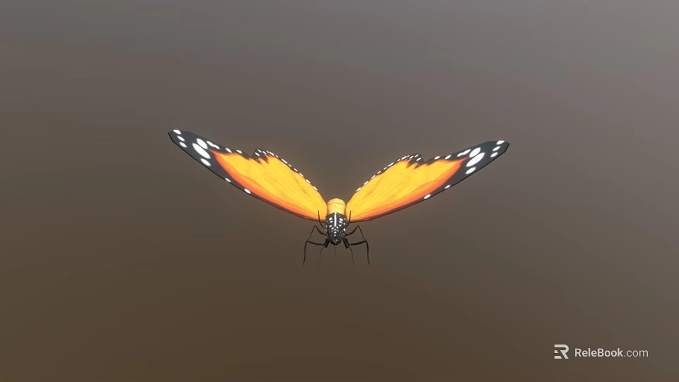 Flying Butterfly With Orange Wings Black Edges And White Spots On Brown Background 3d model 