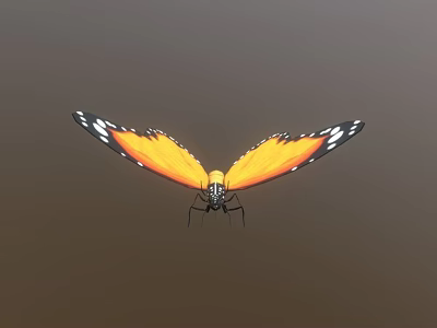 Flying Butterfly With Orange Wings Black Edges And White Spots On Brown Background 3d model