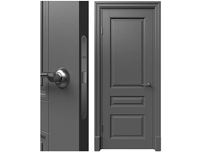 Modern Durable Gray Swing Door With Panel Design Secure Lock And Steel Handle 3d model