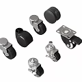 Various Types Of Swivel Casters With Black Wheels And Metal Brake Frames