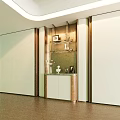 Elegant Entryway Console Cabinet And Side Cabinet With Vase Photo Frames And Lighting
