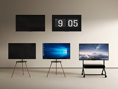 Modern Televisions Wall Mounted And Stand Display With Scenic View And Windows Interface 3d model