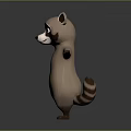 3D Raccoon Character Standing With Arms Outstretched Surprised Expression Brown Gray Fur And Striped Tail