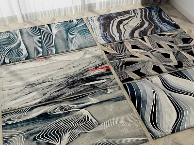 Square Rugs With Various Abstract Art Patterns In Indoor Setting 3d model
