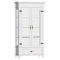 White Decorative Cabinet With Glass Doors Black Metal Hardware And Drawer