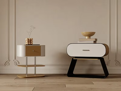 Modern Bedside Tables Design With Drawer Shelf Decorative Plant Bowl And Books 3d model