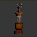 Vintage Mechanical Device With Orange Base And Transparent Cylinder Structure
