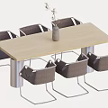 Modern Dining Table Set Featuring Wooden Tabletop Gray Chairs Metal Legs Vase And Dried Flowers