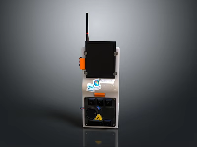 Modern Weapon Control Device With Antenna Black Panel Orange Buttons And Stickers 3d model