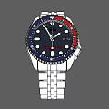 Seiko Stylish Dive Watch with Black Dial Red and Blue Bezel and Silver Metal Bracelet