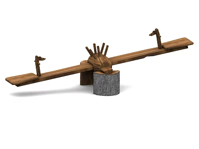 Wooden Seesaw With Tree Stump Base And Animal Figures On Both Ends 3d model