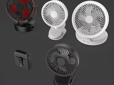 Portable Air Cooler Fans in Various Black and White Desktop Clip on Styles 3d model