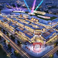 Traditional Meets Modern Commercial Street Layout With Plaza Parking Greenery And Illuminated Architecture