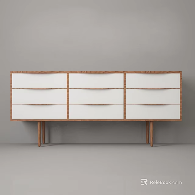 Modern Chest of Drawers with White Drawers and Wooden Slim Legs Design 3d model 