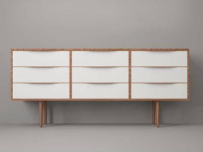 Modern Chest of Drawers with White Drawers and Wooden Slim Legs Design 3d model