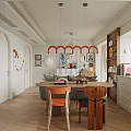 Cozy Living and Dining Room Interior With Chandelier Sofa Dining Table And Wooden Floor