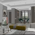 Elegant Modern Living and Dining Room Interior With Sofa Dining Table Chairs And Pendant Lights