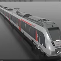Modern Streamlined Electric Train With Silver Body And Red Stripes Design 3d model