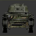 Green Camouflage Military Tank With Armored Exterior Metal Tracks And Cannon Barrel