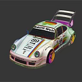 White Racing Car With MAIER-WEISS Logo Number 89 Colorful Stripes And Rear Spoiler
