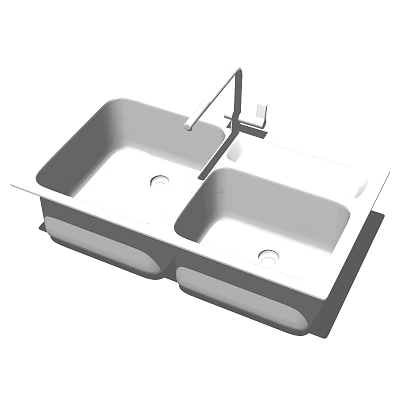 Modern Double Bowl Kitchen Sink With Chrome Faucet And Built in Design 3d model