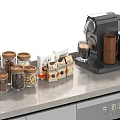 Modern Kitchen Counter With Coffee Machine Storage Jars Coffee Cups And Packaged Snacks 3d model